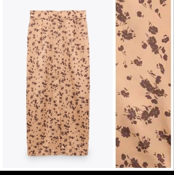 ZARA floral salmon pink midi skirt - Picture 3 of 8